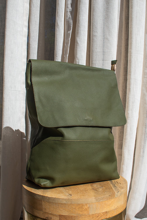 Classic Flap Backpack in Pebbled Green