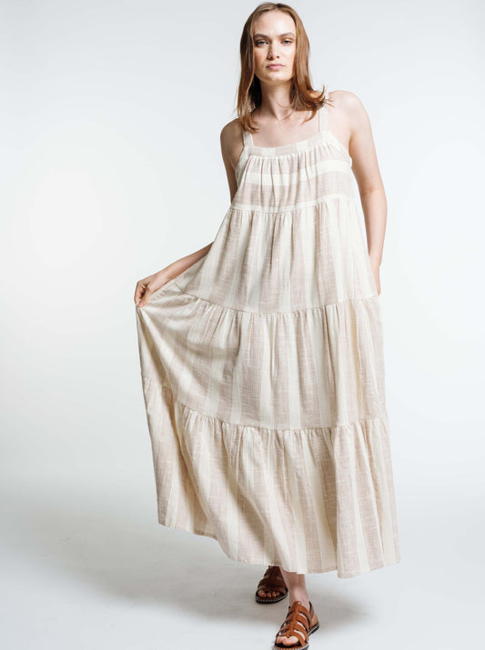 Strappy Tiered Maxi Dress - Terracotta Ticking Stripe