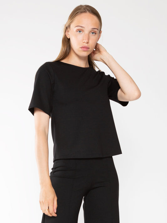 Ponte Knit Short Sleeve Top in Black (Extended)
